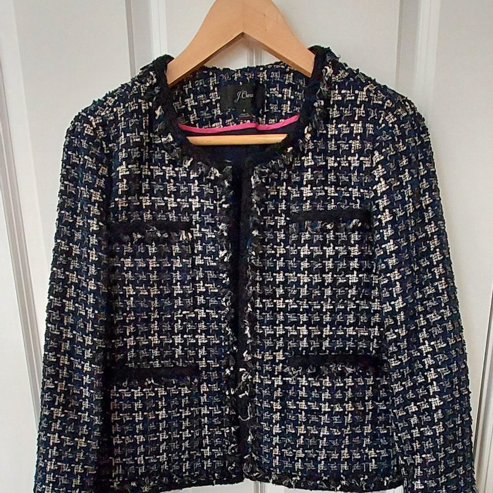 J. Crew open front cropped jacket in contrast tweed: Size 4